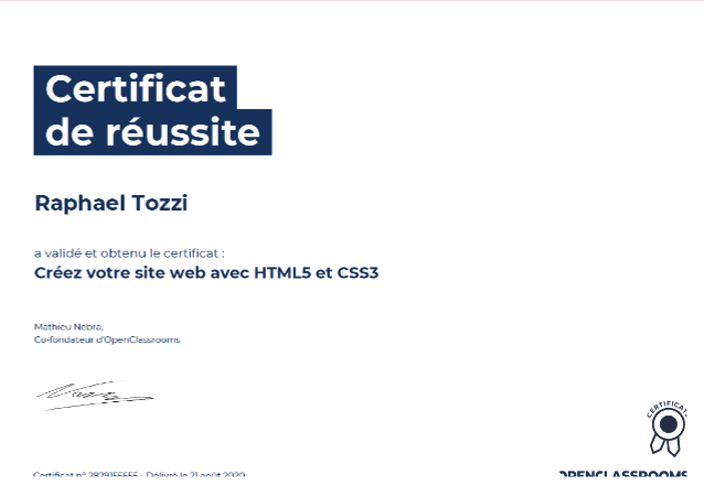 Certificat HTML CSS OpenClassrooms